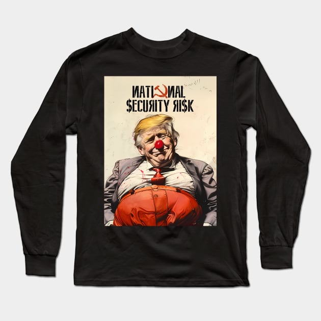 Donald Trump: National Security Risk on a Dark Background Long Sleeve T-Shirt by Puff Sumo